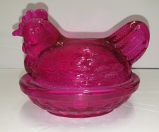 Vintage Pink Glass Chicken Egg Basket 5" #318