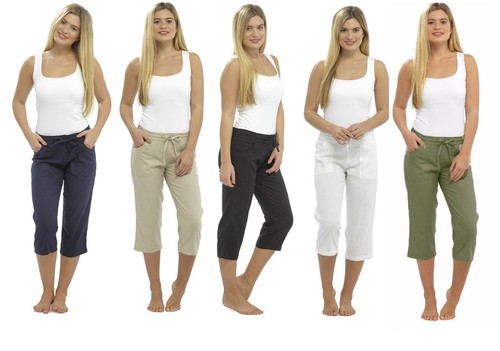 Ladies linen cropped trousers - linen,