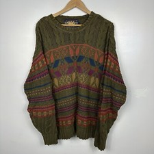 Polo Ralph Lauren Jumper, Fair Isle Aztec, Chunky Cable Knit, Made in USA, Large