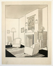 Frederick Roberts Johnson (1900-1986) Drawing Art Deco interior scene, signed
