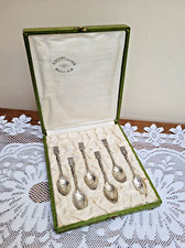 Set of 6 Antique French Silver Crested Spoons Albert Deflon Great War Era Cased