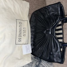 Lulu Guinness Leather Hand Bag Bow Detail Black New Without Tags with Dust Bag