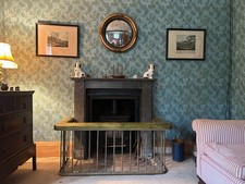 Antique Brass & Green Leather Club Fender Fireside Seat