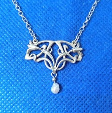 Malcolm Gray Ortak Sterling Silver & Pearl Drop Art Nouveau Flower Necklace MG