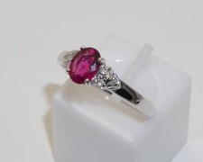 Pre-Loved 9carat 9k White Gold Rubellite & Diamond Ring Size UK - N US - 6 1/2