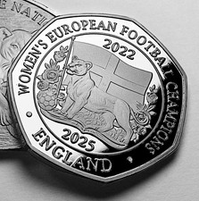 ENGLAND Women's Football Dual Date Silver Commemorative Coin. 2022 2025. Lioness