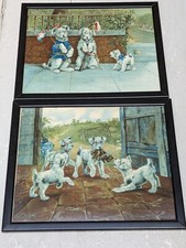 Pair of Dutch Vintage 1940s Terrier Jack Russell Fox Framed Wall Art Puppies