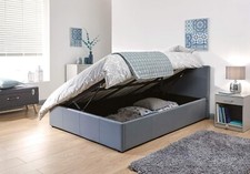 Source Side Lift Ottoman Storage Double Bed with Faux Leather Headboard Grey