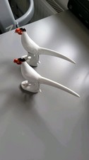 Vintage Porcelain Pheasant Figurines Pair Black White Red Mid Century Deco- iris