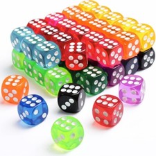 50 Pack Six-Sided Coloured Dice Spot 6 Colours D6 Dice Set 14 MM/0.55 INCH