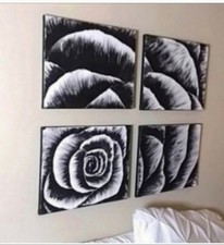 flower Rose Painting Black white head board Bedroom acrylic on canvas