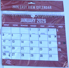 2026 Wall Calendar Planner Easy View 1 Month Per Page Hanging Spiral Bound Red