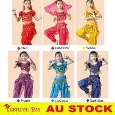 Kids Girls Belly Dance Top Pants Bracelet Scarf Belt Bollywood Dancing Costume