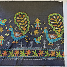 VTG Indian Kutch Embroidered Cotton Fabric PEACOCKS CHILDREN FLOWERS 72 X 28 in