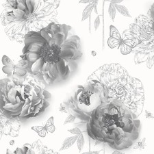 Grey Glitter Floral Wallpaper