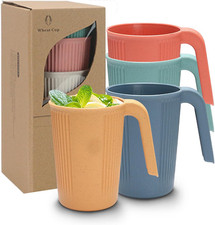 4PCS Plastic Cups with Handles,Stacking Camping Mugs，Melamine Mugs Cups That Can