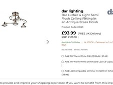 DAR Lighting. DAR Luther 4 Semi Flush Ceiling Fitting In an antique Brass Finish
