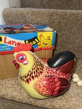 Vintage Tinplate Hen Laying Eggs  Battery Operated Toy,  Boxed Untested