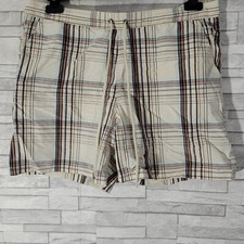 Mens EASY Shorts Beige Brown  Medium Waist 36-38 Plaid Swim Casual Drawstring 