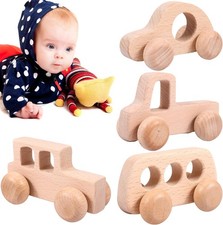 Wooden Cars Push & Pull Along Toys for Toddlers 6-18 Months, Montessori Toys Na