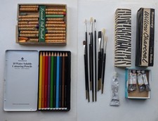 Watercolours Oil Pastels Charcoal Watersoluble pencils Gouache Brushes JOB LOT