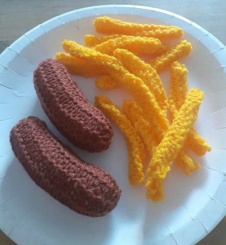 Hand knitted sausage chips - hand,