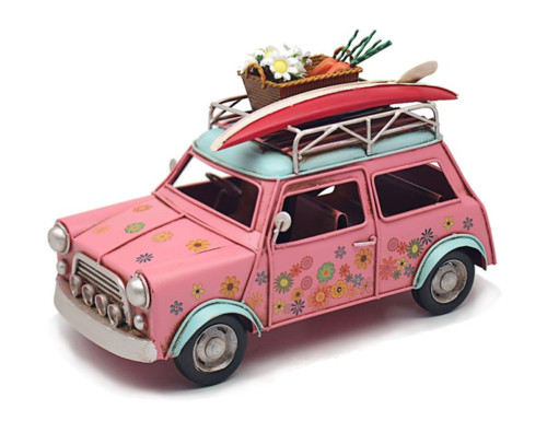Pink mini car tin model - model, floral