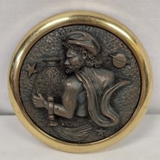 Paperweight Stuart Houghton Solid Bronze Brass Zodiac Aquarius Vintage (NTH)