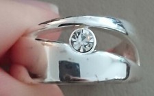 VINTAGE LADIES SILVER TONE CRYSTAL SIGNET DRESS RING