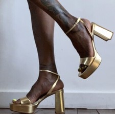 BNWT ZARA GOLD LEATHER HIGH HEEL STRAPPY SANDALS SHOES SIZE: EU42 UK9 USA11