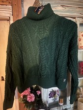 New Genuine Superdry Green Cable Knit Jumper Size L 14,roll Neck