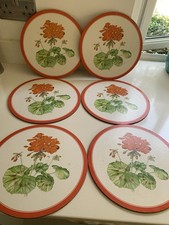 6 Vintage 1950s 1960? Mid Century Round Geranium Design Placemats Kitch Retro