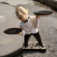 Vintage Art Deco Style Resin Fibreglass French Waiter Butler Drink Stand Statue