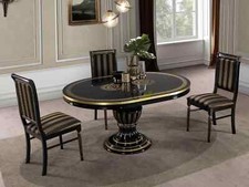 Aria Italian Black/Gold Round Extendable Dining Table With 4 Chairs Greek Key