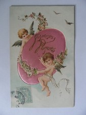 French Easter Greetings: Joyeuses Paques. Cherubs & Silk Egg. Posted 1906.