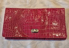 Hot Pink Croc-Embossed Clutch
