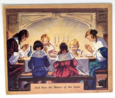 Vtg 1940's Christmas Family Prayers Religious Children Used Greeting Card EB9826