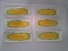 Set of 6 Vintage Ceramic Corn Cob Holder Dishes JAPAN