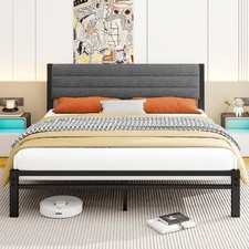 Diahomy King Size Bed Frame Upholstered Dark Grey & Black Colour Boxed