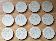 Dragon Set of 12 Clay Poker Chips Antique Vintage White Games Counters c1900