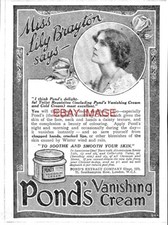 1921 Advert POND'S Vanishing Cream Small Antique LILY BRAYTON Print Ad 743/83