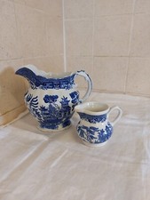 Allertons  Ltd England Blue/White Willow Pattern Jug Plus Churchill Jug