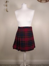 St Michael Vintage M&S Tartan Wool Kilt Mini Pleated Red Skirt Plaid Check 