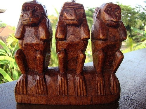 Three wooden wise monkeys hear - wooden,