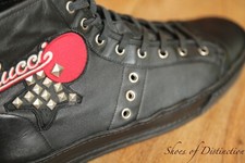 Gucci Black Leather Silver Studs Hi High Tops Trainers Sneakers Mens UK 7 G US 8