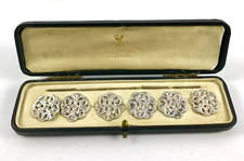 Antique Cased Set Of Six Birmingham Hallmarked Silver Buttons By Levi & Salamon 