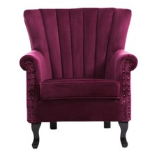 Upholstered Wing Back Chesterfield Sofa Velvet Button Tub Chair Scallop Armchair