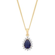 9ct Yellow Gold on Silver simulated BLUE SAPPHIRE Pear Cluster Pendant Necklace