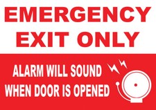 LARGE POSTERS Emergency Exit Only Alarm Will Sound When Door Opened Sign Notice