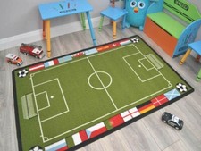 Childrens Green Football Pitch Rugs Kids Bedroom Bedside Small Large Mats Cheap